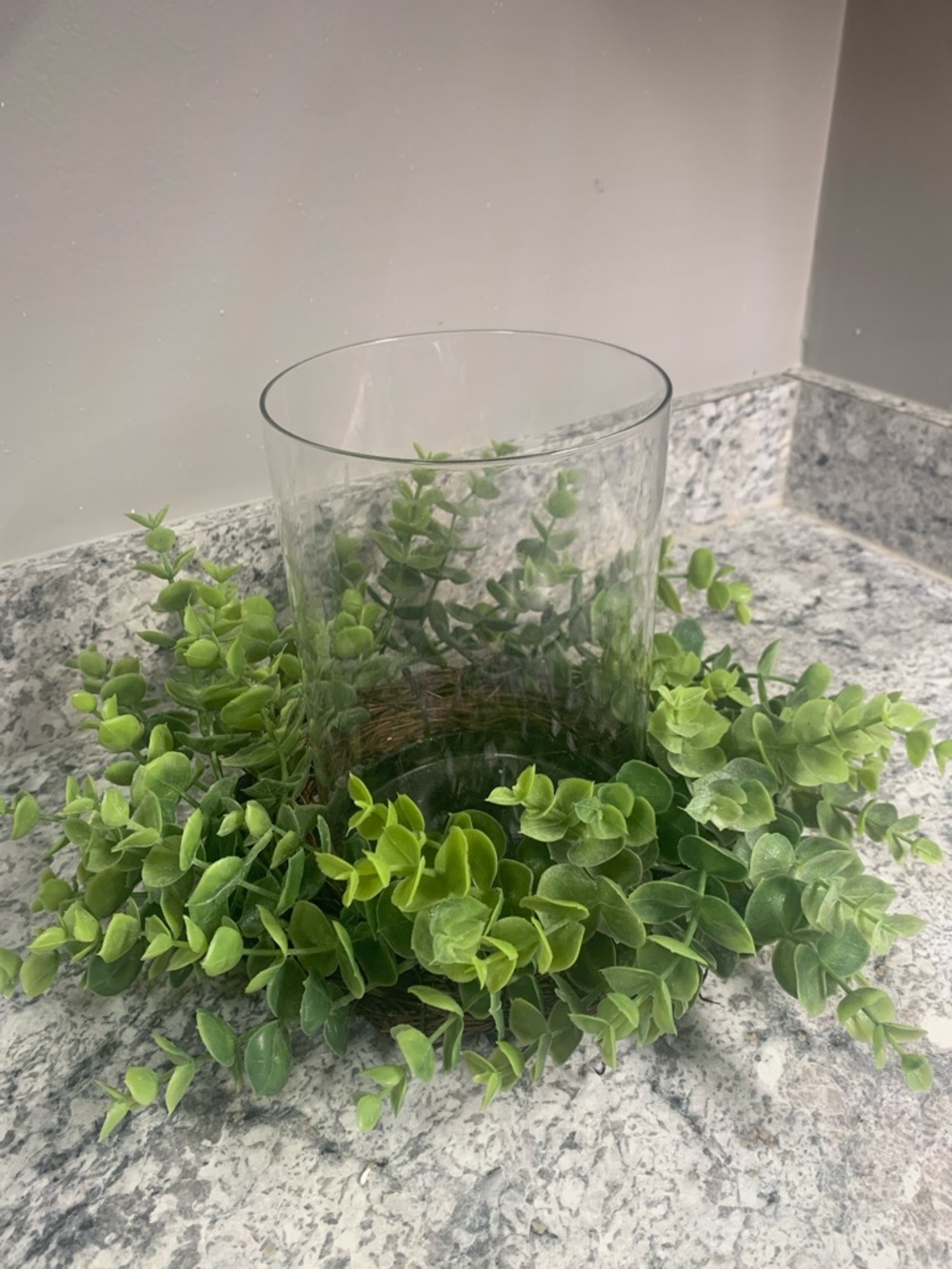 Green Faux Eucalyptus Wreath Hurricane Centerpiece